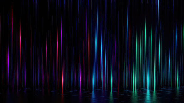 Abstract scientific background with fluorescent vertical lines glowing in ultraviolet light. 