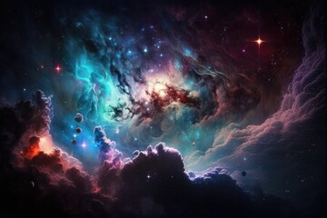 dreamy and colorful space full of stars and clouds. Generative AI