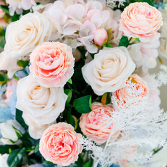 Bridal bouquet of mixed colors in light colors. High quality photo