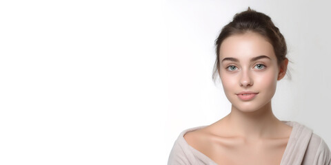 Naklejka premium Illustration, Generative AI. A beautiful brown-haired girl, the concept of cosmetology or spa.