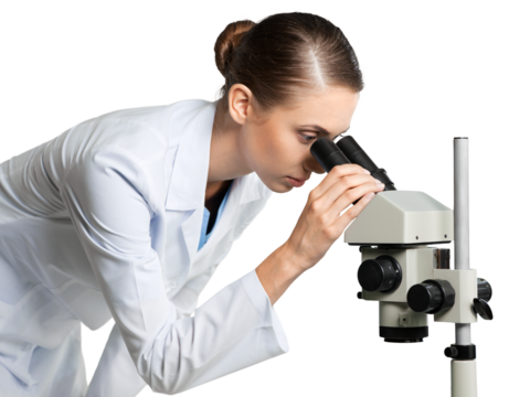 Female Scientist , Researcher , Doctor Using Microscope