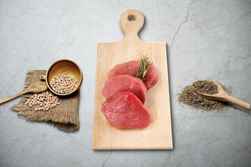 Fresh raw pork meat on desk