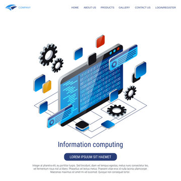 Information computing, data processing 3d isometric vector concept illustration