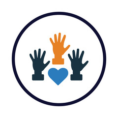hands with hearts, charity, Volunteers, organization of volunteers, raised helping hands icon
