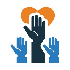hands with hearts, charity, Volunteers, organization of volunteers, raised helping hands icon