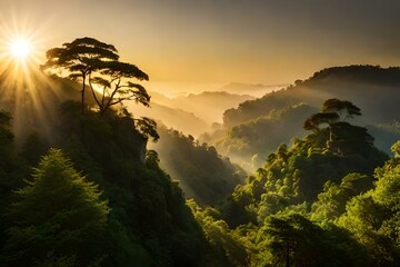 Jungle Symphony: Harmonious Sun Rays Illuminate AI-Generated Landscape