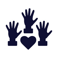 hands with hearts, charity, Volunteers, organization of volunteers, raised helping hands icon