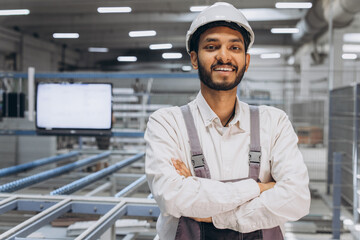 PVC industry worker or operator making frames for windows and doors