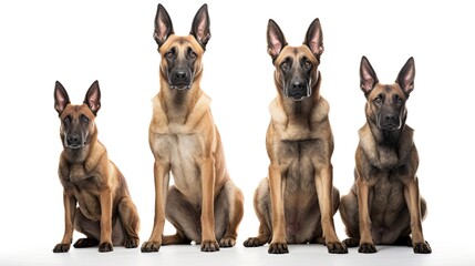 Belgian Malinois United Pack: Dogs Sitting in a Group on White Background
