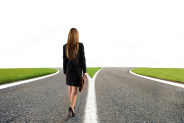 businesswoman having doubts about the right way to choose