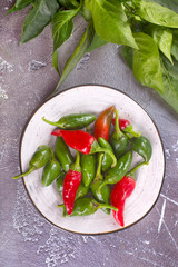 Red and green Chillies on white plate