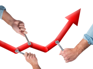 Business  people working together to raise the company statistics