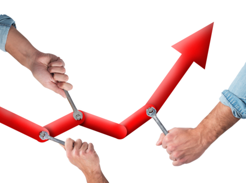 Business  people working together to raise the company statistics