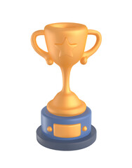 Golden award icon. Gold goblet cup for winners for achievement in sport or online game. Three dimensional prize and reward for websites and apps. 3d vector illustration isolated on white background