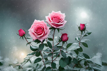 Różowe kwiaty róże. Generative aI - obrazy, fototapety, plakaty