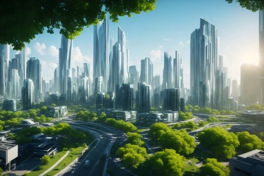 Eine futuristische Stadt mit Stra&szlig;en