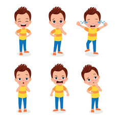 cute little boy character with different facial expressions set vector illustration design