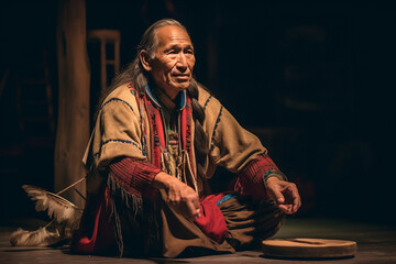 Native American storyteller captivating an audience with ancient legends in an engaging atmosphere Generative AI - obrazy, fototapety, plakaty