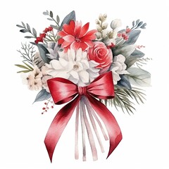 Cute watercolor wedding bouquet isolated. Illustration AI Generative.