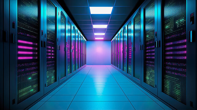 server room with purple neon color, midjourney generative ai