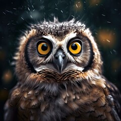Cute owl with big eyes. Illustration AI Generative.