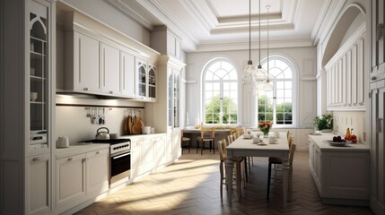 Fototapeta na wymiar Modern kitchen in classic style. Illustration AI Generative.