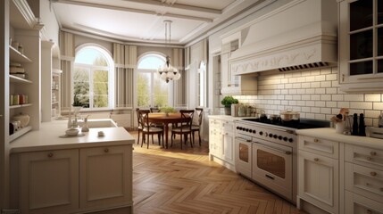 Modern kitchen in classic style. Illustration AI Generative.