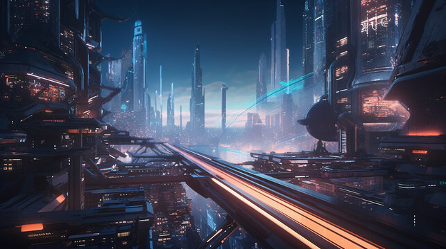 "Glimpses of Tomorrow: A Futuristic Technological Metropolis" AI Generated Image