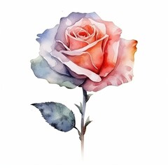 Cute watercolor rose flower. Illustration AI Generative.