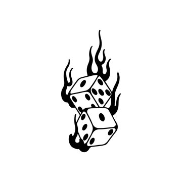 vector illustration of dice with fire concept
