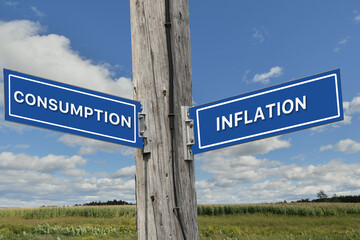 consumption vs inflation showing up on road signs, with clouds in the background