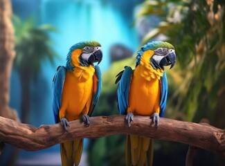 Parrot couple. Illustration AI Generative.