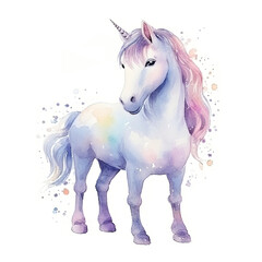 Plakat Cute watercolor unicorn. Illustration AI Generative.