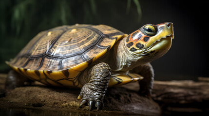 Obraz premium Turtle, super realistic turtle in dark background - Generative AI