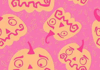Autumn cartoon harvest season Halloween pumpkins pattern for wrapping paper and linens and fabrics
