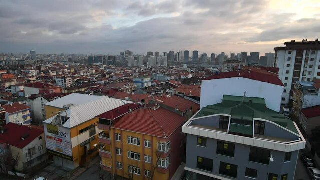 Arial View of Istanbul Asian Side Urban building blocks