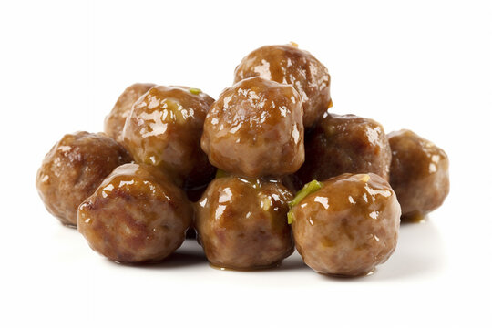 Swedish Meatballs with brown Swedish sauce, isolated in white, delicious and tasty
