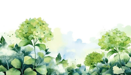 floral watercolor background green hydrangea flower - obrazy, fototapety, plakaty