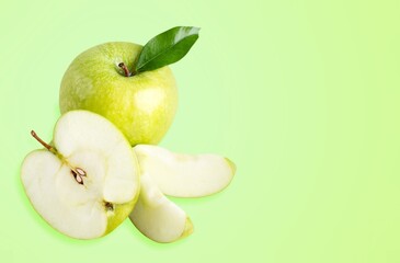 Green fresh apple fruit on the desk