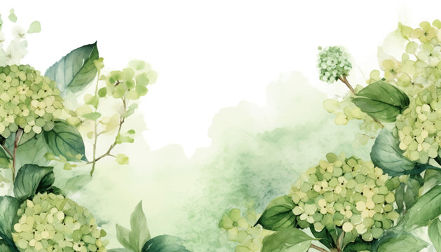 floral watercolor background green hydrangea flower