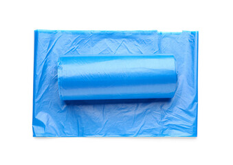 Obraz premium Blue roll of garbage bags isolated on white background