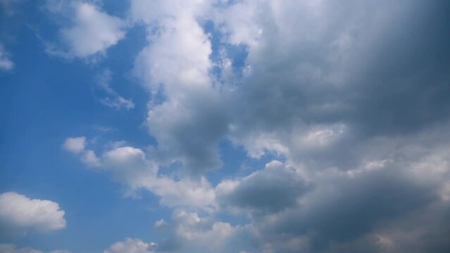 푸른하늘속에서 뭉개뭉개 피어나는 하얀 구름들의 영상