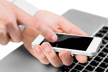 Hands Using iPhone with Black Screen