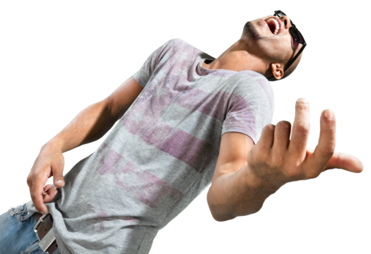 Portrait of Man Playing Air Guitar - Powered by Adobe