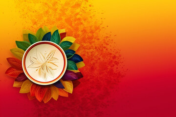 Happy Onam. Holiday for South India festival. for greeting card, banner, poster, title, emblem, label, tag. ancient Hindu festival of Kerala. Malayalis Harvest Sadya, Thiruvathira Kali. Generative AI