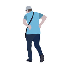 A man walks down the street in summer clothes. 2D image to use as entourage. Flat city vector infographic.