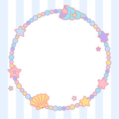 Abstract sea circle background vector illustration. Abstract cute background. Decoration banner themed Lol surprise doll girlish style. Invitation card template with pearles, shells, sea stars