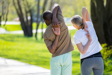 Couple exercising in the park and looking energetic