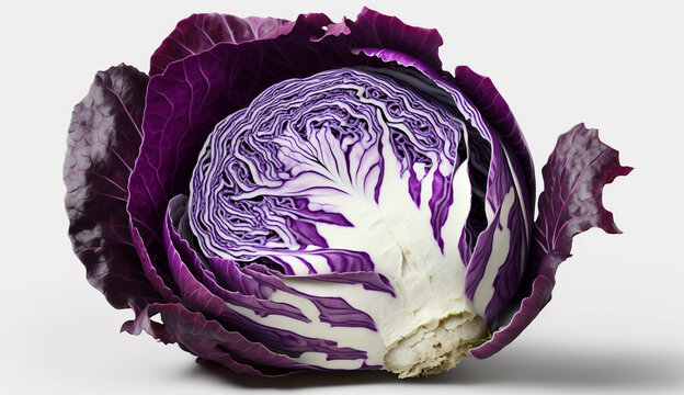 Fresh organic red cabbage vegetables white background AI Generated image