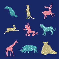 Animals set. Wild animal collection isolated. Tucan, Humster, deer, rabbit, lizard, pantera, giraffe, rhino, panda, bear © Veranika